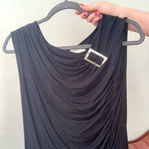 vintage black cowl neck top w silver buckle - S-M